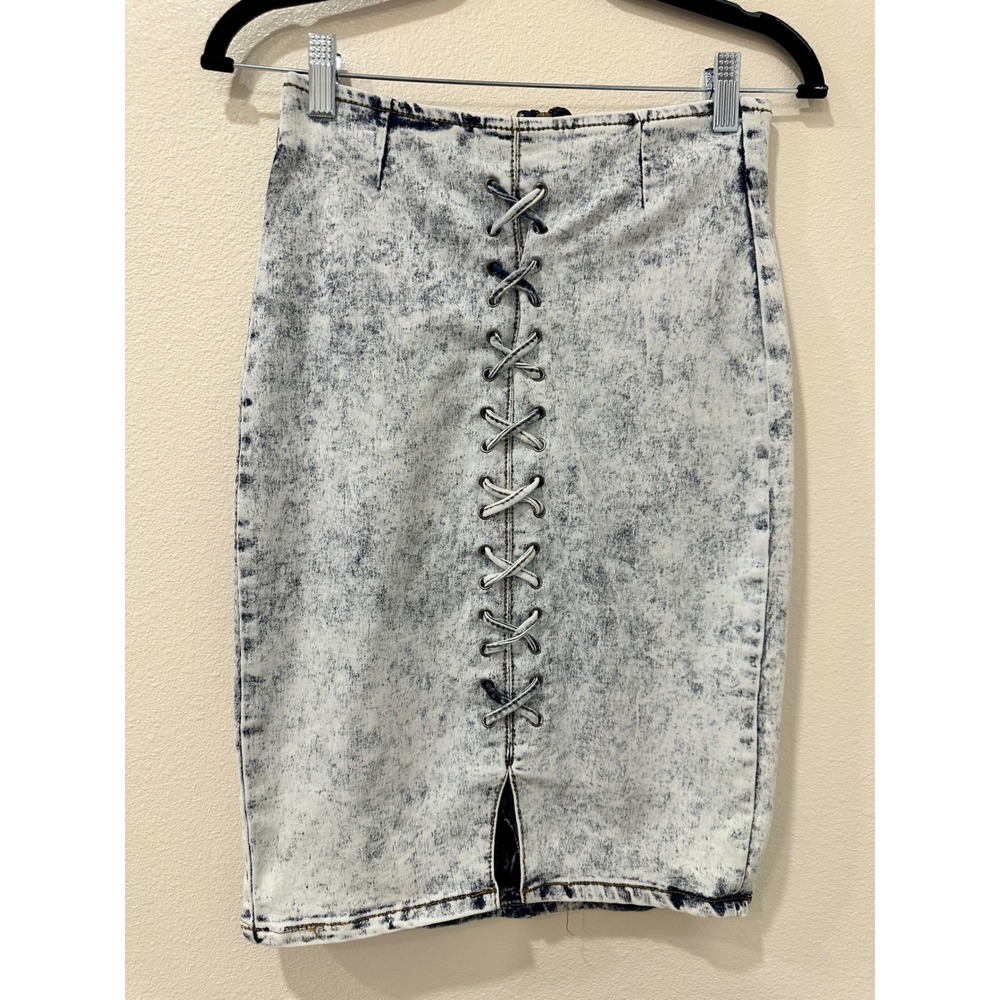 Roma Studio Womens Acid Wash Lace Up Corset Pencil Skirt Blue Size M - Picture 1 of 7
